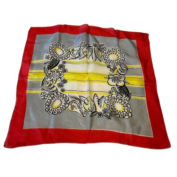 Floral on Red Scarf Corinne Krekler Semi Transparent 17” Square - Picture 1 of 4